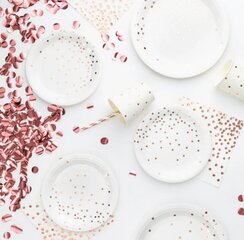 Одноразовые бумажные тарелки, 18 см, 6 шт, цвет: белый, горошки, розовое золото, 7879 цена и информация | Праздничная одноразовая посуда | kaup24.ee