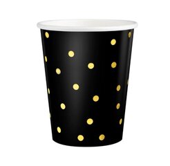 Одноразовые бумажные стаканчики, 220 мл, 6 шт, цвет: чёрный, горошки - золото, 8227 цена и информация | Праздничная одноразовая посуда | kaup24.ee