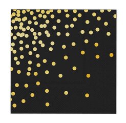 Салфетки бумажные 33 x 33 см,  цвет: чёрный, горошки - золото, 8234 цена и информация | Праздничная одноразовая посуда | kaup24.ee