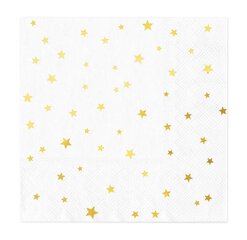 Салфетки бумажные 33 x 33 см, цвет: белый, звёзды - золото, 10 шт., 7930 цена и информация | Праздничная одноразовая посуда | kaup24.ee