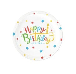 Одноразовые бумажные тарелки «Happy Birthday», 18 см, 6 шт, 0636 цена и информация | Праздничная одноразовая посуда | kaup24.ee