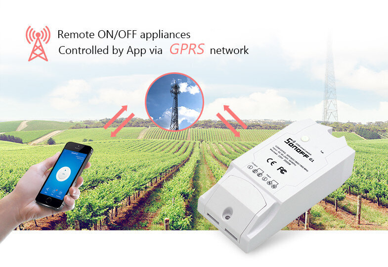 Sonoff G1 1-kanalo išmani relė valdoma GPRS/GSM - 230VAC 3500W Internetist