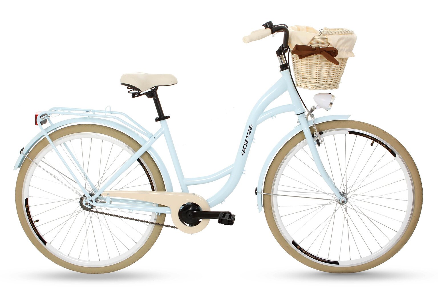 Jalgratas Goetze 28 1SP koos punutud korvi ja sisuga, sinine/kreem hind ja info | Jalgrattad | kaup24.ee