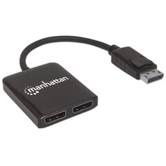 Разветвитель Manhattan DisplayPort (DP) 2-портовый разветвитель (DP), 1x2 UHD 4K*30 Гц с MST цена и информация | Адаптер Aten Video Splitter 2 port 450MHz | kaup24.ee