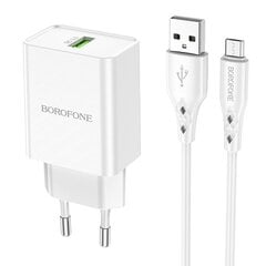 Laadija Borofone BN5 QC 3.0 18W + microUSB valge цена и информация | Зарядные устройства для телефонов | kaup24.ee