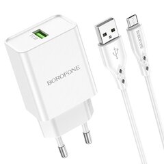 Сетевая зарядка Borofone BN5 QC 3.0 18W + microUSB белая цена и информация | Зарядные устройства для телефонов | kaup24.ee