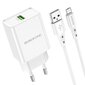 Laadija Borofone BN5 QC 3.0 18W + microUSB valge hind ja info | Mobiiltelefonide laadijad | kaup24.ee