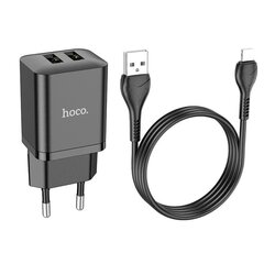 Laadija Hoco N25 2xUSB-A (2.1A) + Lightning must hind ja info | Mobiiltelefonide laadijad | kaup24.ee