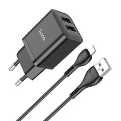 Сетевая зарядка Hoco N25 2xUSB-A (2.1A) + Lightning черная цена и информация | Зарядные устройства для телефонов | kaup24.ee