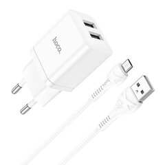 Сетевая зарядка Hoco N25 2xUSB-A (2.1A) + MicroUSB белая цена и информация | Зарядные устройства для телефонов | kaup24.ee