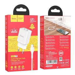 Laadija Hoco N25 2xUSB-A (2.1A) + Type-C valge hind ja info | Mobiiltelefonide laadijad | kaup24.ee