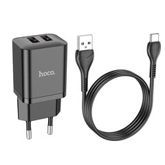 Сетевая зарядка Hoco N25 2xUSB-A (2.1A) + Type-C черная цена и информация | Зарядные устройства для телефонов | kaup24.ee