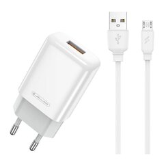 Laadija Jellico EU01 2.4A USB + MicroUSB valge hind ja info | Mobiiltelefonide laadijad | kaup24.ee