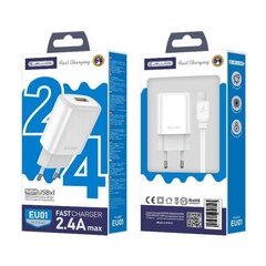 Laadija Jellico EU01 2.4A USB + MicroUSB valge hind ja info | Mobiiltelefonide laadijad | kaup24.ee