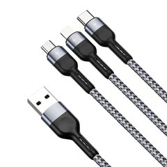 USB кабель DUZZONA A3 3in1 microUSB-Lightning-Type-C 2.4A 1.2m серый цена и информация | Кабели для телефонов | kaup24.ee