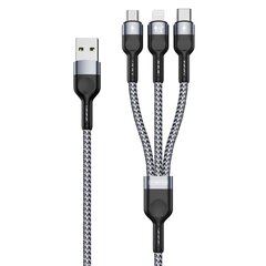 USB кабель DUZZONA A3 3in1 microUSB-Lightning-Type-C 2.4A 1.2m серый цена и информация | Кабели для телефонов | kaup24.ee