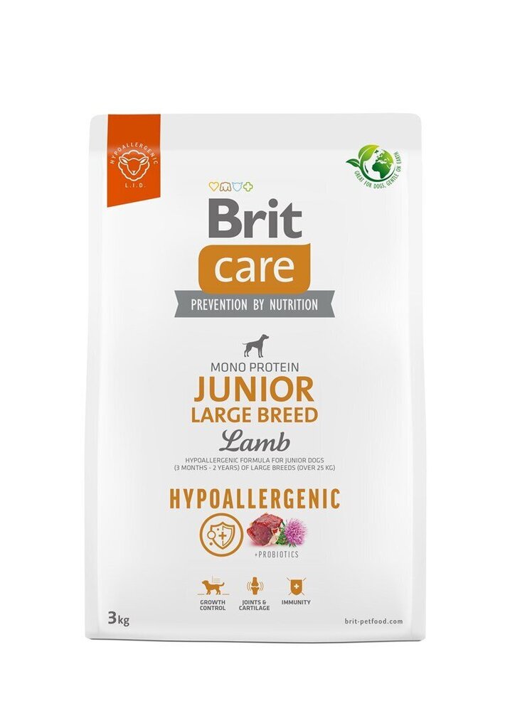 Brit Care Hypoallergenic Junior Large Breed Lamb koeratoit 3kg hind ja info | Kuivtoit koertele | kaup24.ee