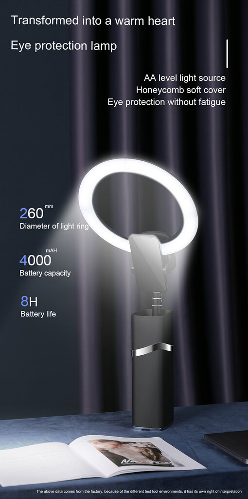 Kokkupandav rõngas LED-valgusti sisseehitatud alusega 2m, 4000mAh aku, Cyke YY-1 ("Ring fill light") hind ja info | Fotovalgustuse seadmed | kaup24.ee