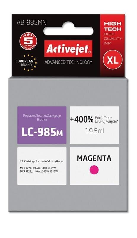 Tindiprinteri kassett ActiveJet Brother LC985M, Magenta hind ja info | Tindiprinteri kassetid | kaup24.ee