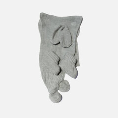 Серый вязаный комплект,KidsHouse цена и информация | Шапки, перчатки, шарфики для новорожденных | kaup24.ee