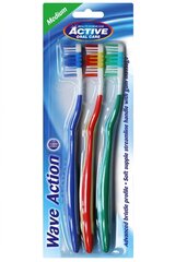 Зубные щетки средней жесткости Active oral Care Wave Action Medium, 3 шт. цена и информация | Для ухода за зубами | kaup24.ee