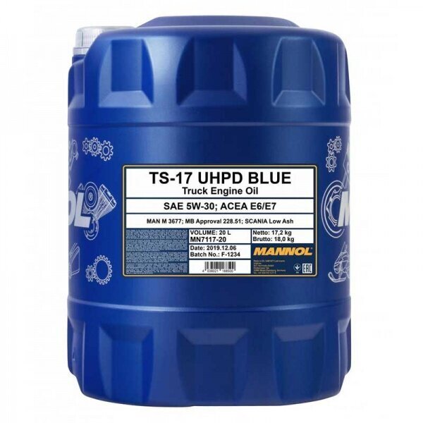 Sünteetiline mootoriõli Mannol TS-17 UHPD Blue 5W-30 7117, 20L hind ja info | Mootoriõlid | kaup24.ee