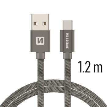 Swissten Textile Universal Quick Charge 3.1 USB-C Data and Charging Cable 1.2m Grey hind ja info | Mobiiltelefonide kaablid | kaup24.ee