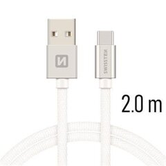 Swissten Textile Universal Quick Charge 3.1 USB-C Data and Charging Cable 2m Silver hind ja info | Mobiiltelefonide kaablid | kaup24.ee