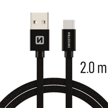 Swissten Textile Universal Quick Charge 3.1 USB-C Data and Charging Cable 2m Black цена и информация | Mobiiltelefonide kaablid | kaup24.ee