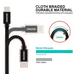 Universaalne kaabel Swissten Textile USB-C 3.0, 1.2 m, must hind ja info | Mobiiltelefonide kaablid | kaup24.ee