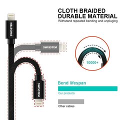 Swissten Textile Fast Charge 3A Lightning (MD818ZM/A) Data and Charging Cable 2m Grey hind ja info | Swissten Kodumasinad, kodutehnika | kaup24.ee