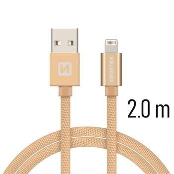 USB kaabel Swissten Textile 3A Lightning, 2.0 m, kuldne цена и информация | Kaablid ja juhtmed | kaup24.ee
