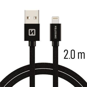 USB kaabel Swissten Textile 3A Lightning, 2.0 m, must hind ja info | Kaablid ja juhtmed | kaup24.ee