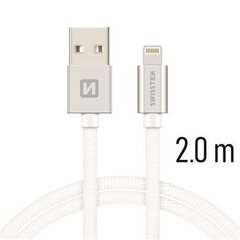 USB kaabel Swissten Textile 3A Lightning, 2.0 m, hõbedane hind ja info | Kaablid ja juhtmed | kaup24.ee