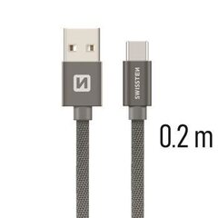 Swissten Textile Universal Quick Charge 3.1 USB-C Data and Charging Cable 20 cm Grey hind ja info | Mobiiltelefonide kaablid | kaup24.ee