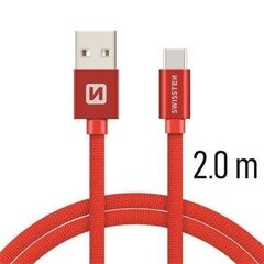 Swissten Textile Универсальный Quick Charge 3.1 USB-C USB Кабель данных 2м Kрасный цена и информация | Кабели для телефонов | kaup24.ee