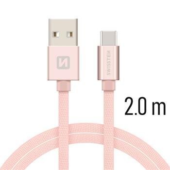 Swissten Textile Universal Quick Charge 3.1 USB-C Data and Charging Cable 2m Rose Gold hind ja info | Mobiiltelefonide kaablid | kaup24.ee