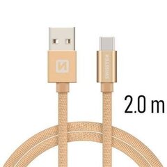 Swissten Textile Universal Quick Charge 3.1 USB-C Data and Charging Cable 2m Gold hind ja info | Mobiiltelefonide kaablid | kaup24.ee