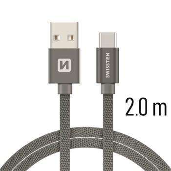 Swissten Textile Universal Quick Charge 3.1 USB-C Data and Charging Cable 2m Grey hind ja info | Mobiiltelefonide kaablid | kaup24.ee