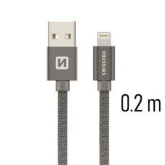 USB kaabel Swissten Textile 3A Lightning, 0.2 m, hall цена и информация | Кабели и провода | kaup24.ee