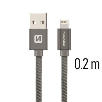 USB kaabel Swissten Textile 3A Lightning, 0.2 m, hall hind ja info | Kaablid ja juhtmed | kaup24.ee