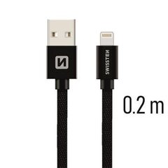 USB kaabel Swissten Textile 3A Lighthing, 0.2 m, must цена и информация | Кабели и провода | kaup24.ee