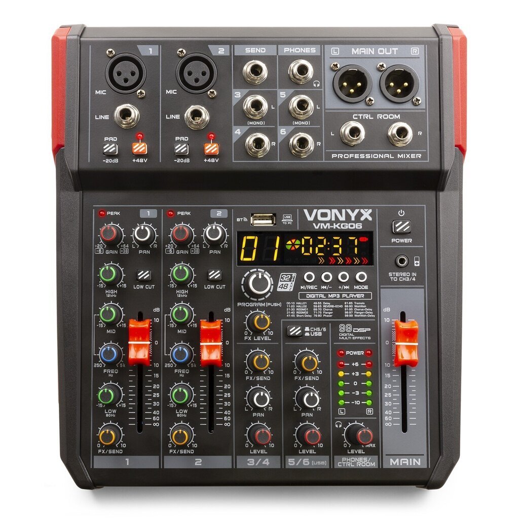 Vonyx VM-KG06 muusikamikseri 6-kanaliline BT/DSP/USB liides цена и информация | DJ puldid | kaup24.ee