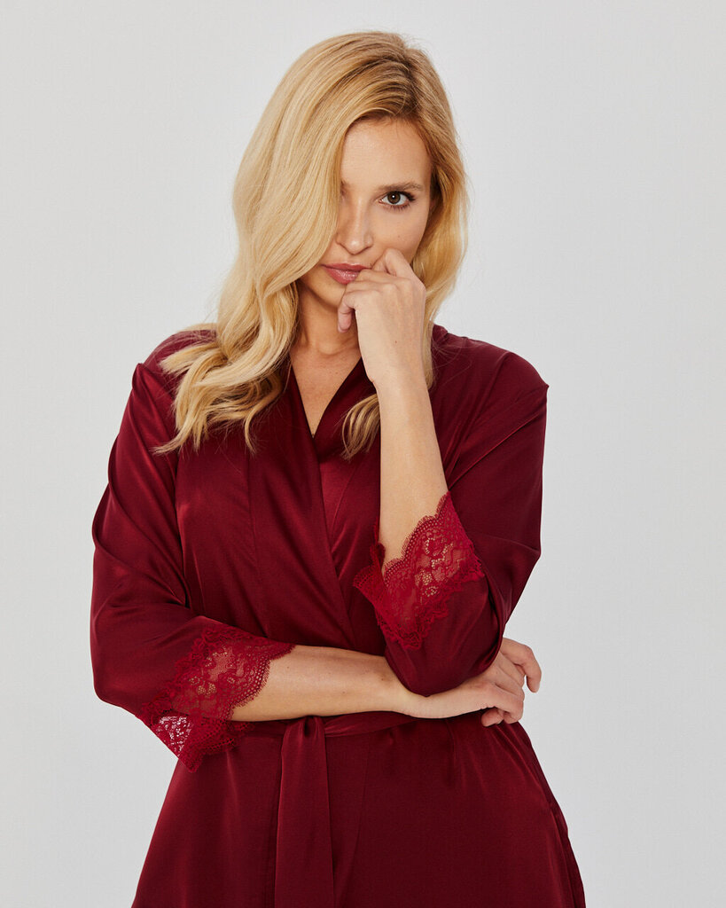 Naiste hommikumantel Mona Satin (burgundy) hind ja info | Naiste hommikumantlid | kaup24.ee