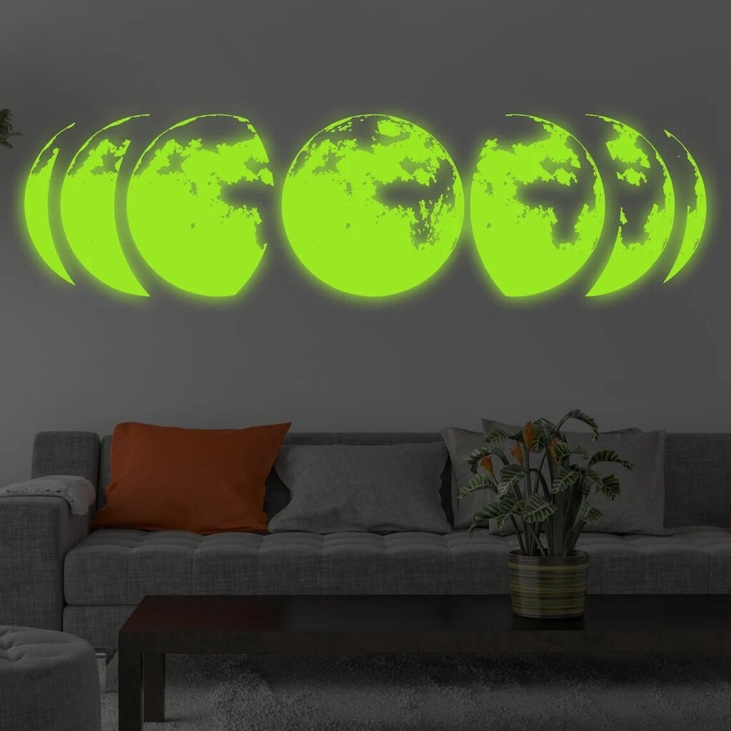 Glow in the Dark Moon Phase Vinüülkleebise ruumi peegeldav kleebis sisekujunduseks – 180 x 38 cm цена и информация | Seinakleebised | kaup24.ee