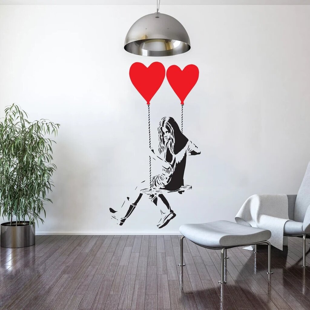 Banksy grafiti vinüülist seinakleebis – südameõhupallidega tüdruk, sisekujundus – 120 x 81 cm hind ja info | Seinakleebised | kaup24.ee