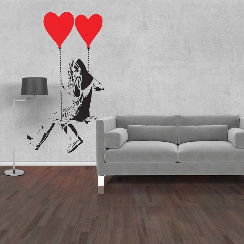 Banksy grafiti vinüülist seinakleebis – südameõhupallidega tüdruk, sisekujundus – 120 x 81 cm hind ja info | Seinakleebised | kaup24.ee