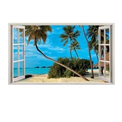 Виниловая наклейка на стену 3D окно с морским пейзажем Стикер с пляжем и пальмами - 130 х 80 см цена и информация | Декоративные наклейки | kaup24.ee