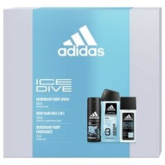 Adidas Ice Dive - deodorant sprei 75 ml + dušigeel 250 ml + deodorantsprei 150 ml hind ja info | Lõhnastatud kosmeetika meestele | kaup24.ee