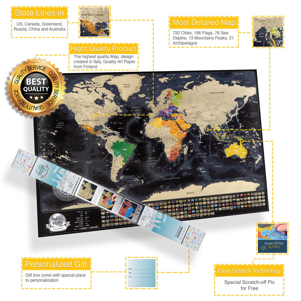 Kraabitav maailma kaart 70x50cm hind ja info | Maailmakaardid | kaup24.ee